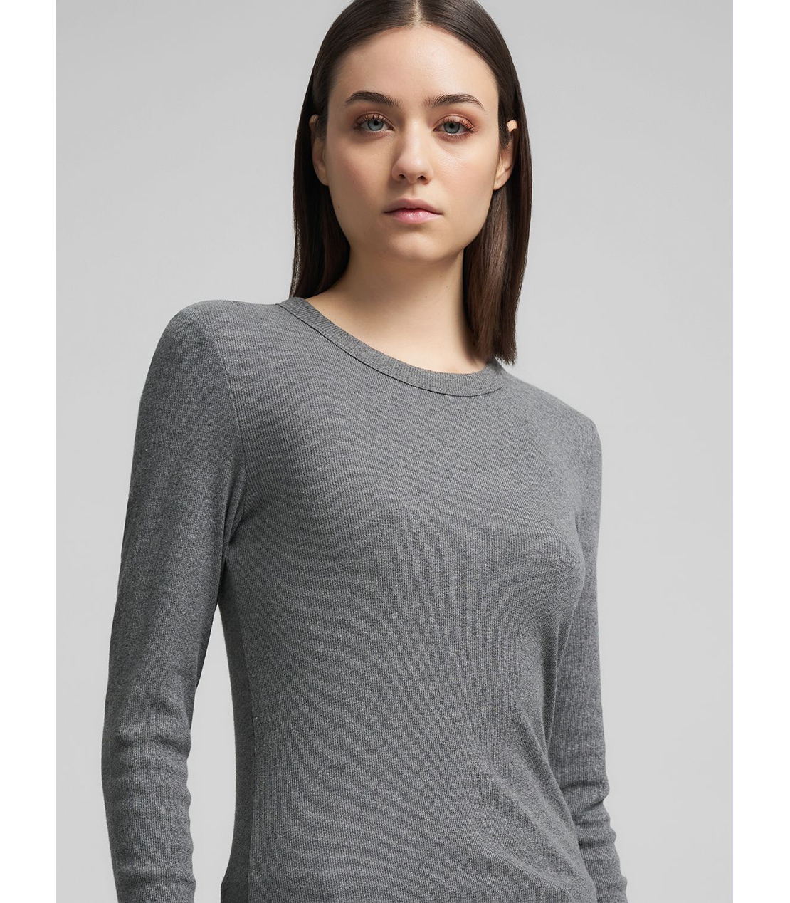 スリムフィット・クルーネックロングTシャツ 詳細画像 ダークグレーメランジ 6